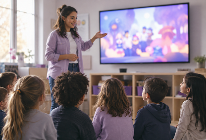 Teacher delivering an animated lesson in class